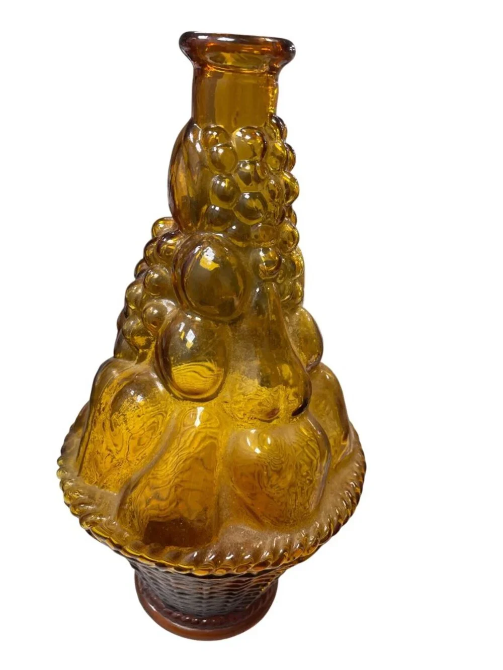 Vintage amber glass fruit basket yellow decantor Italy 11